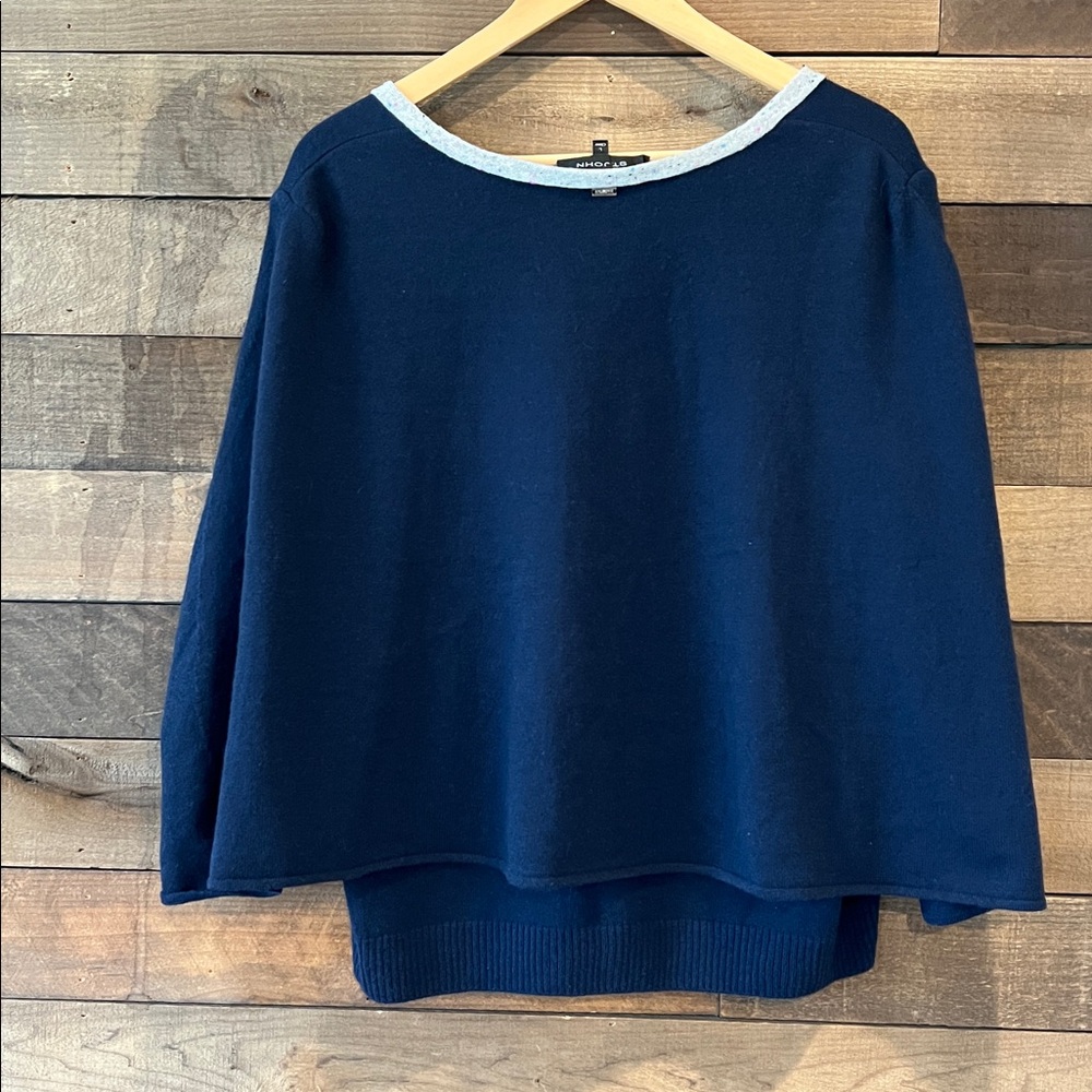 St. John Women's Cashmere Navy Blue Cape Sweater Cardigan - Picture 4 of 8